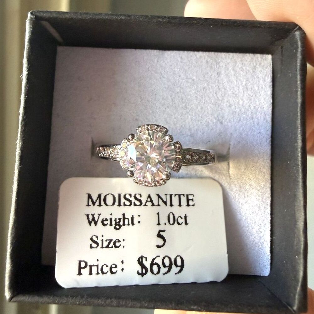 Sterling Silver- S925 Stamped - 1 Carat Round Moissanite Size 5 Ring